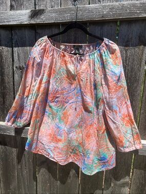 Ralph Lauren LRL Paisley Cotton Peasant Blouse Orange Pink Boho EUC 1X